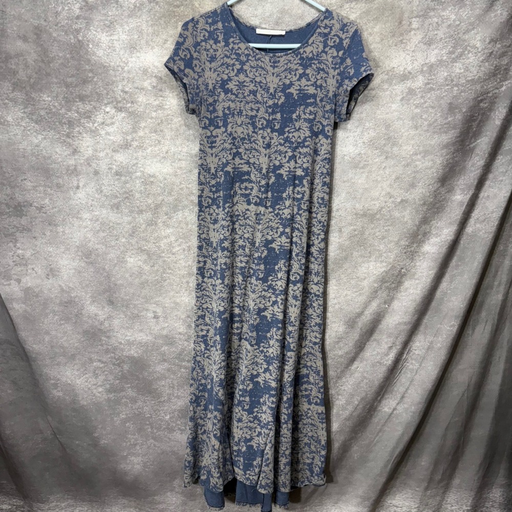Peruvian Connection Eleonora Blue Walnut Brocade Maxi Dress Size S Cotton Boho